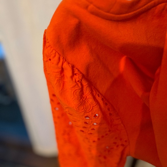 NWOT Talbots Orange Eyelet Sleeve crew neck sweatshirt LARGE PETIT - Picture 6 of 6